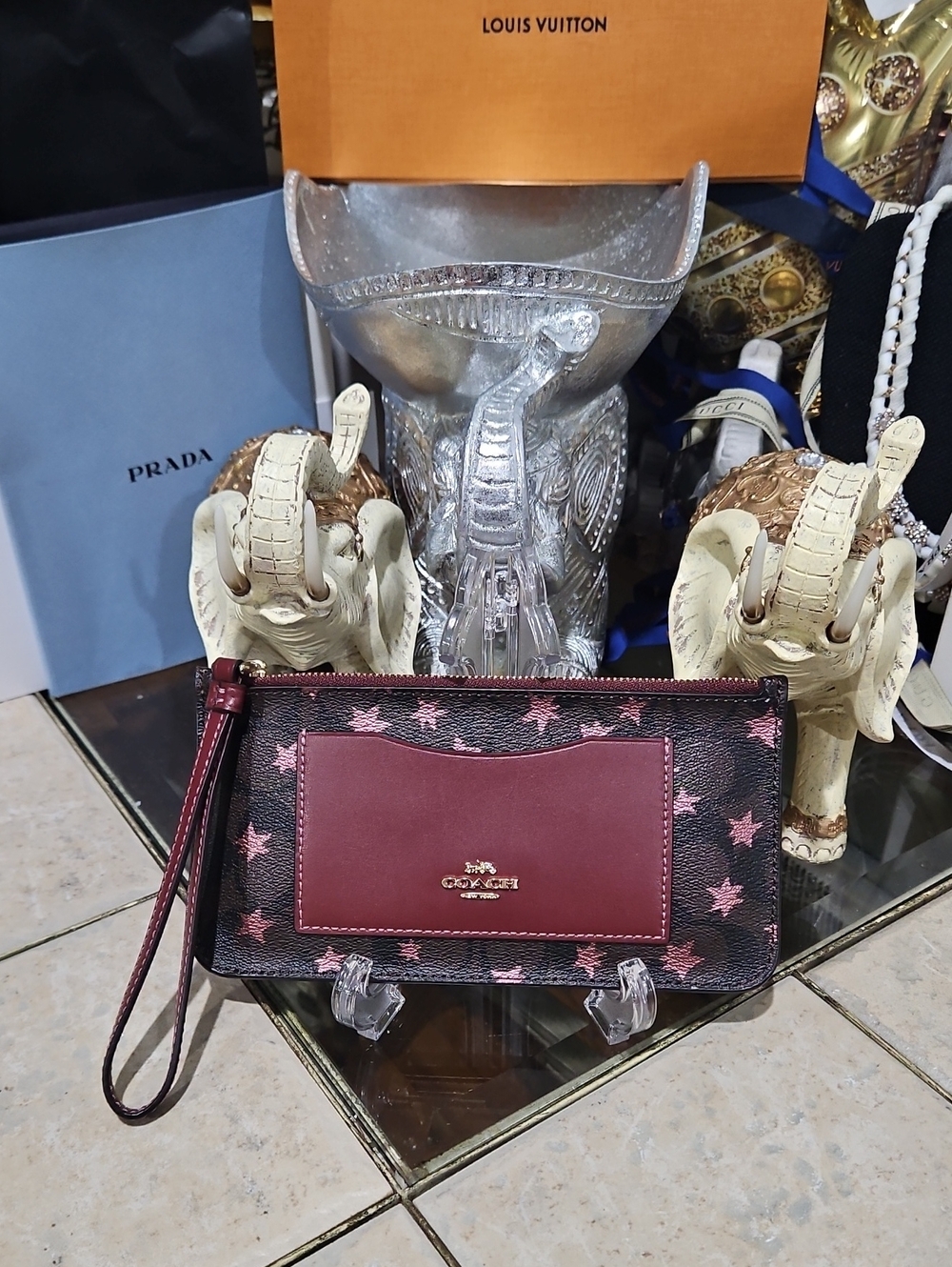 Coach Signature w/Leather Pop Star Print Wristlet w/ Card Case